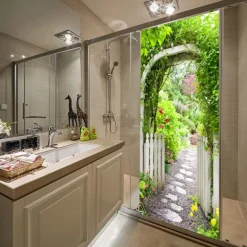 3D 2pcs Self-adhesive Creative Door Stickers Diy Decorative Home Waterproof Wall Stickers 77x200cm (30.3