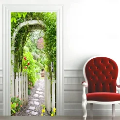 3D 2pcs Self-adhesive Creative Door Stickers Diy Decorative Home Waterproof Wall Stickers 77x200cm (30.3