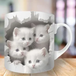 3D Print Kittens Hole In A Wall Mug, Ceramic Coffee Cat Mug 3D Novelty Cat Mugs Cat Lovers Coffee Mug Cat Club Cup White Ceramic Mug Gifts For Men Women