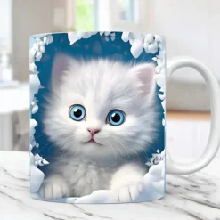 3D Print Kittens Hole In A Wall Mug, Ceramic Coffee Cat Mug 3D Novelty Cat Mugs Cat Lovers Coffee Mug Cat Club Cup White Ceramic Mug Gifts For Men Women