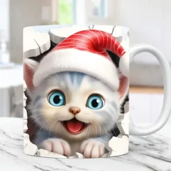 3D Print Kittens Hole In A Wall Mug, Ceramic Coffee Cat Mug 3D Novelty Cat Mugs Cat Lovers Coffee Mug Cat Club Cup White Ceramic Mug Gifts For Men Women