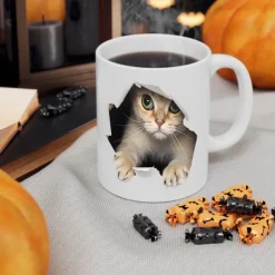 3D Print Kittens Hole In A Wall Mug, Ceramic Coffee Cat Mug 3D Novelty Cat Mugs Cat Lovers Coffee Mug Cat Club Cup White Ceramic Mug Gifts For Men Women