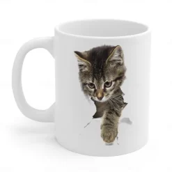 3D Print Kittens Hole In A Wall Mug, Ceramic Coffee Cat Mug 3D Novelty Cat Mugs Cat Lovers Coffee Mug Cat Club Cup White Ceramic Mug Gifts For Men Women