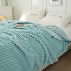 3D Ribbed Jacquard Fleece Flannel Velvet Plush Decorative Bed Blanket - Super Soft, Plush, Fluffy, Fuzzy, Warm, Cozy Perfect for Couch, Bed, Sofa in Fall Winter
