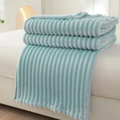 3D Ribbed Jacquard Fleece Flannel Velvet Plush Decorative Bed Blanket - Super Soft, Plush, Fluffy, Fuzzy, Warm, Cozy Perfect for Couch, Bed, Sofa in Fall Winter