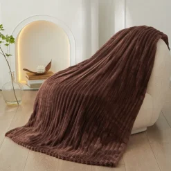 3D Ribbed Jacquard Fleece Flannel Velvet Plush Decorative Bed Blanket - Super Soft, Plush, Fluffy, Fuzzy, Warm, Cozy Perfect for Couch, Bed, Sofa in Fall Winter
