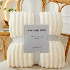 3D Ribbed Jacquard Fleece Flannel Velvet Plush Decorative Bed Blanket - Super Soft, Plush, Fluffy, Fuzzy, Warm, Cozy Perfect for Couch, Bed, Sofa in Fall Winter