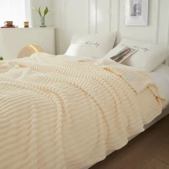 3D Ribbed Jacquard Fleece Flannel Velvet Plush Decorative Bed Blanket - Super Soft, Plush, Fluffy, Fuzzy, Warm, Cozy Perfect for Couch, Bed, Sofa in Fall Winter