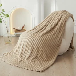 3D Ribbed Jacquard Fleece Flannel Velvet Plush Decorative Bed Blanket - Super Soft, Plush, Fluffy, Fuzzy, Warm, Cozy Perfect for Couch, Bed, Sofa in Fall Winter