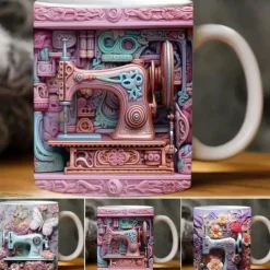 3D Sewing Mug, 3D Floral Sewing Machine, 3D Sewing Machine Mug, Ceramic Coffee Mug, 3D Coffee Mug Wrap, Sewing Gift for Women, Christmas Gift Xmas Gift