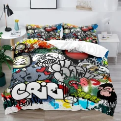 3D Street Art Graffiti Series Print Duvet Cover Bedding Sets Comforter Cover with 1 Print Duvet Cover or Coverlet，2 Pillowcases for Double/Queen/King