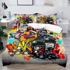 3D Street Art Graffiti Series Print Duvet Cover Bedding Sets Comforter Cover with 1 Print Duvet Cover or Coverlet，2 Pillowcases for Double/Queen/King
