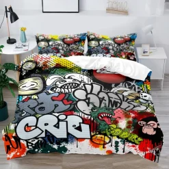 3D Street Art Graffiti Series Print Duvet Cover Bedding Sets Comforter Cover with 1 Print Duvet Cover or Coverlet，2 Pillowcases for Double/Queen/King