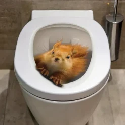 3D Three-dimensional Squirrel Toilet Lid Decal, Removable Self Adhesive Wall Sticker, Creative Toilet Cover Decorative Sticker, Bathroom Decor asethetic room decor, home decor