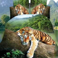 3D Tiger Print Duvet Cover Queen King Size Bedding Sets Comforter Cover with 1 Duvet Cover or Coverlet，1Sheet，2 Pillowcases for Double/Queen/King(1 Pillowcase for Twin/Single)