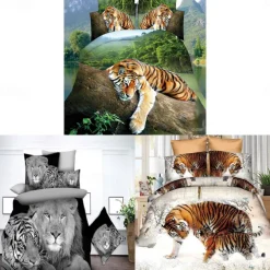 3D Tiger Print Duvet Cover Queen King Size Bedding Sets Comforter Cover with 1 Duvet Cover or Coverlet，1Sheet，2 Pillowcases for Double/Queen/King(1 Pillowcase for Twin/Single)