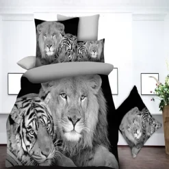 3D Tiger Print Duvet Cover Queen King Size Bedding Sets Comforter Cover with 1 Duvet Cover or Coverlet，1Sheet，2 Pillowcases for Double/Queen/King(1 Pillowcase for Twin/Single)