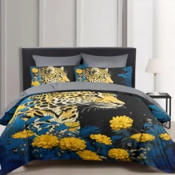 3D Tiger Print Duvet Cover Queen King Size Bedding Sets Comforter Cover with 1 Duvet Cover or Coverlet，1Sheet，2 Pillowcases for Double/Queen/King(1 Pillowcase for Twin/Single)