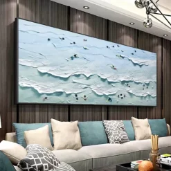 3D wave painting handmade Blue Ocean Oil Painting Contemporary Indigo Painting on Canvas Large Art Ocean Sea Painting Home Decor Painting 3D wave oil painting beach paintings seascape oil paintings