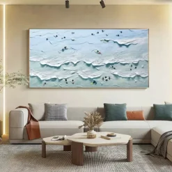 3D wave painting handmade Blue Ocean Oil Painting Contemporary Indigo Painting on Canvas Large Art Ocean Sea Painting Home Decor Painting 3D wave oil painting beach paintings seascape oil paintings