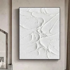 3D White oil painting Hand-Painted Thick Texture Oil Painting Beige White Painting On Canvas Abstract Textured oil painting for Wall Art painting for Living Room artwork