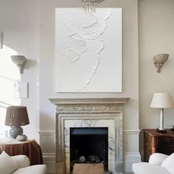 3D White oil painting Hand-Painted Thick Texture Oil Painting Beige White Painting On Canvas Abstract Textured oil painting for Wall Art painting for Living Room artwork