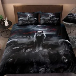 3D Wolf Print Duvet Cover Bedding Sets Comforter Cover with 1 Duvet Cover or Coverlet，1Sheet，2 Pillowcases for Double/Queen/King(1 Pillowcase for Twin/Single)