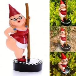 Dancing Gnome Statue, Resin Garden Gnome Statues, Funny Outdoor Gnome Figure, Creative Garden Spring Decoration, Pole Dance Garden Gnome, Spring Garden Statue, Dancing Lady Gnome Statue