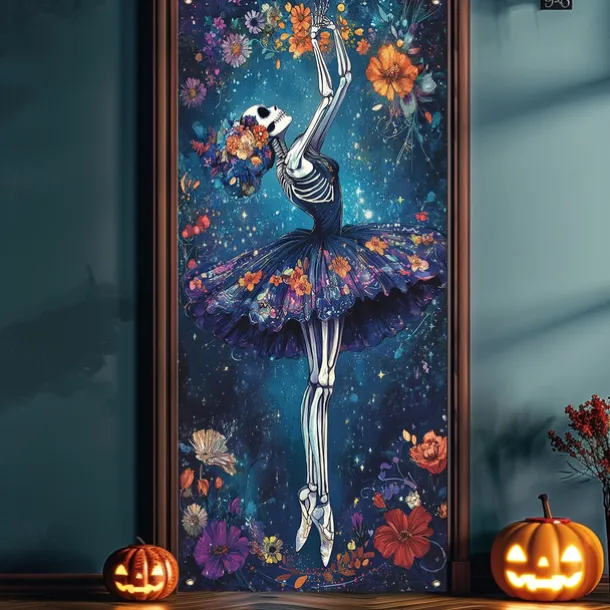 Day of the Dead Door Cover Outdoor Banners Skeleton Marigold Mexico Psychedelic Party Outdoor Shooting Backgrounds Front Door Wall Porch Decorations Wall Door Background