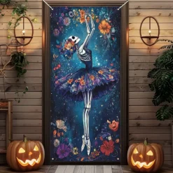 Day of the Dead Door Cover Outdoor Banners Skeleton Marigold Mexico Psychedelic Party Outdoor Shooting Backgrounds Front Door Wall Porch Decorations Wall Door Background