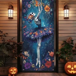 Day of the Dead Door Cover Outdoor Banners Skeleton Marigold Mexico Psychedelic Party Outdoor Shooting Backgrounds Front Door Wall Porch Decorations Wall Door Background