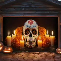Day of the Dead Garage Door Cover Large Hanging Backdrop Skeleton Marigold Mexico Dark Punk Gothic Style Party Outdoor Shooting Backgrounds Front Door Decorations Wall Door Background