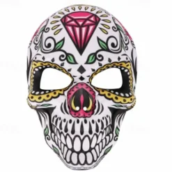 Day of The Dead Mask Sugar Skull Full Face Mask Mexican Masquerade Mask Fancy Dress Halloween Costume Accessory for Women Men Halloween Skeleton Decoration