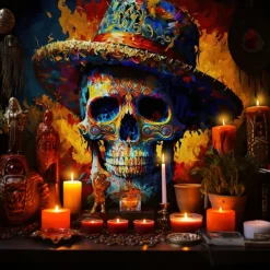 Day of the Dead Tapestry Banners Wall Hangings Skeleton Marigold Mexico Dark Punk Gothic Style Party Dorm Shooting Backgrounds Decorations Wall Door Background
