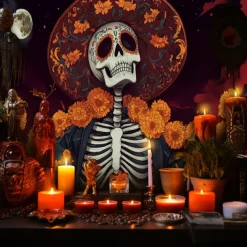 Day of the Dead Tapestry Banners Wall Hangings Skeleton Marigold Mexico Dark Punk Gothic Style Party Dorm Shooting Backgrounds Decorations Wall Door Background