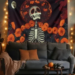 Day of the Dead Tapestry Banners Wall Hangings Skeleton Marigold Mexico Dark Punk Gothic Style Party Dorm Shooting Backgrounds Decorations Wall Door Background