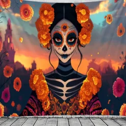 Day of the Dead Tapestry Banners Wall Hangings Skeleton Mexico Dark Punk Gothic Style Party Dorm Shooting Backgrounds Decorations Wall Door Background