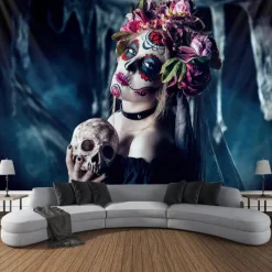 Day of the Dead Tapestry Banners Wall Hangings Skeleton Mexico Dark Punk Gothic Style Party Dorm Shooting Backgrounds Decorations Wall Door Background