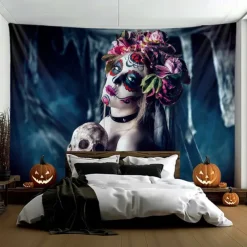 Day of the Dead Tapestry Banners Wall Hangings Skeleton Mexico Dark Punk Gothic Style Party Dorm Shooting Backgrounds Decorations Wall Door Background
