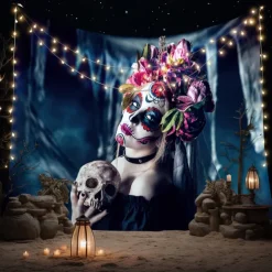 Day of the Dead Tapestry Banners Wall Hangings Skeleton Mexico Dark Punk Gothic Style Party Dorm Shooting Backgrounds Decorations Wall Door Background