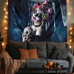 Day of the Dead Tapestry Banners Wall Hangings Skeleton Mexico Dark Punk Gothic Style Party Dorm Shooting Backgrounds Decorations Wall Door Background