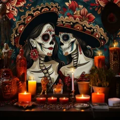 Day of the Dead Tapestry Banners Wall Hangings Skeleton Flower Mexico Dark Punk Gothic Style Party Dorm Shooting Backgrounds Decorations Wall Door Background