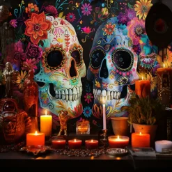 Day of the Dead Tapestry Banners Wall Hangings Skeleton Flower Mexico Dark Punk Gothic Style Party Dorm Shooting Backgrounds Decorations Wall Door Background