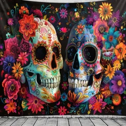Day of the Dead Tapestry Banners Wall Hangings Skeleton Flower Mexico Dark Punk Gothic Style Party Dorm Shooting Backgrounds Decorations Wall Door Background
