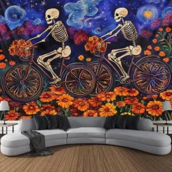 Day of the Dead Tapestry Banners Wall Hangings Skeleton Mexico Dark Punk Gothic Style Party Dorm Shooting Backgrounds Decorations Wall Door Background