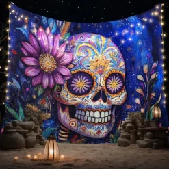 Day of the Dead Tapestry Banners Wall Hangings Skeleton Mexico Dark Punk Gothic Style Party Dorm Shooting Backgrounds Decorations Wall Door Background