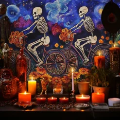 Day of the Dead Tapestry Banners Wall Hangings Skeleton Mexico Dark Punk Gothic Style Party Dorm Shooting Backgrounds Decorations Wall Door Background