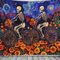 Day of the Dead Tapestry Banners Wall Hangings Skeleton Mexico Dark Punk Gothic Style Party Dorm Shooting Backgrounds Decorations Wall Door Background