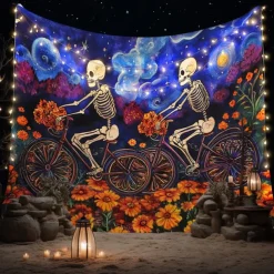 Day of the Dead Tapestry Banners Wall Hangings Skeleton Mexico Dark Punk Gothic Style Party Dorm Shooting Backgrounds Decorations Wall Door Background