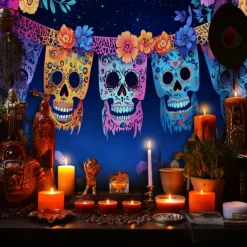 Day of the Dead Tapestry Banners Wall Hangings Skeleton Mexico Dark Punk Gothic Style Party Dorm Shooting Backgrounds Decorations Wall Door Background